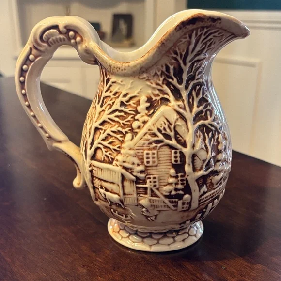 Vintage-Style Brown Ceramic Pitcher - Home Art - Picture 2 of 3